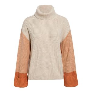 Col Roulé Femme Pull Orange