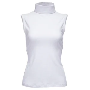 Tee-Shirt Col Roulé Femme Sans Manche Blanc