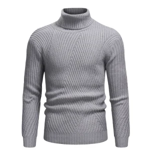 Pull Col Roulé Homme Laine Gris Clair