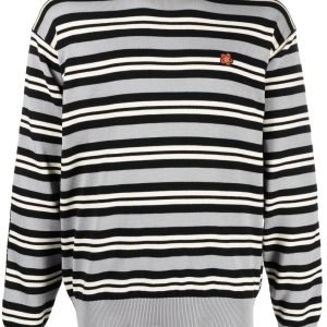 Kenzo Pull rayé gris à fleurs brodées