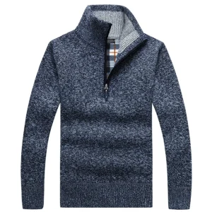 Pull Col Zippé Bleu Homme