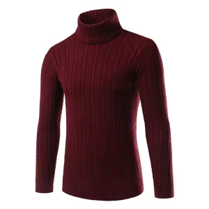 Pull Col Roulé Torsadé Homme Rouge