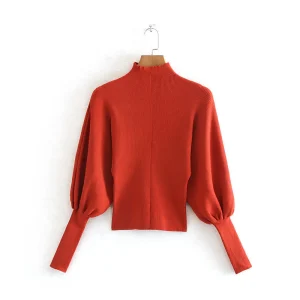 Pull Col Montant Rouge Femme Manches Amples