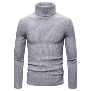 Pull Col Roulé Gris Clair Homme