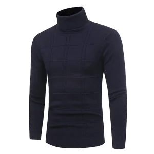 Col Roulé Homme Pull Bleu Marine
