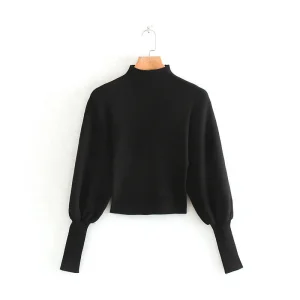 Pull Col Montant Noir Femme Manches Amples