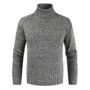 Pull Col Montant Gris Foncé Homme