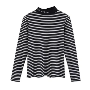 Col Roulé Rayé Femme Noir