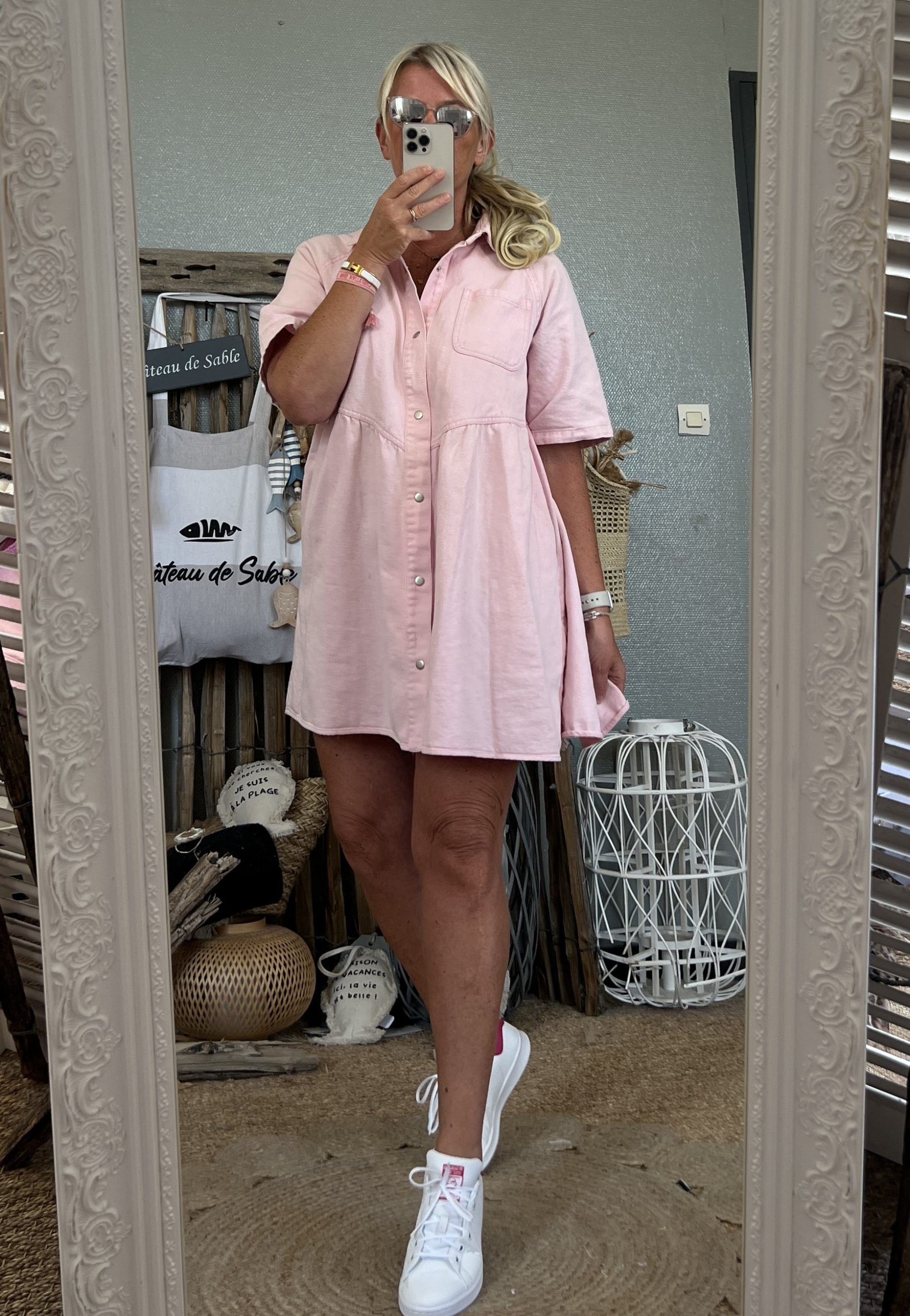 Robe jean rose baby oversize