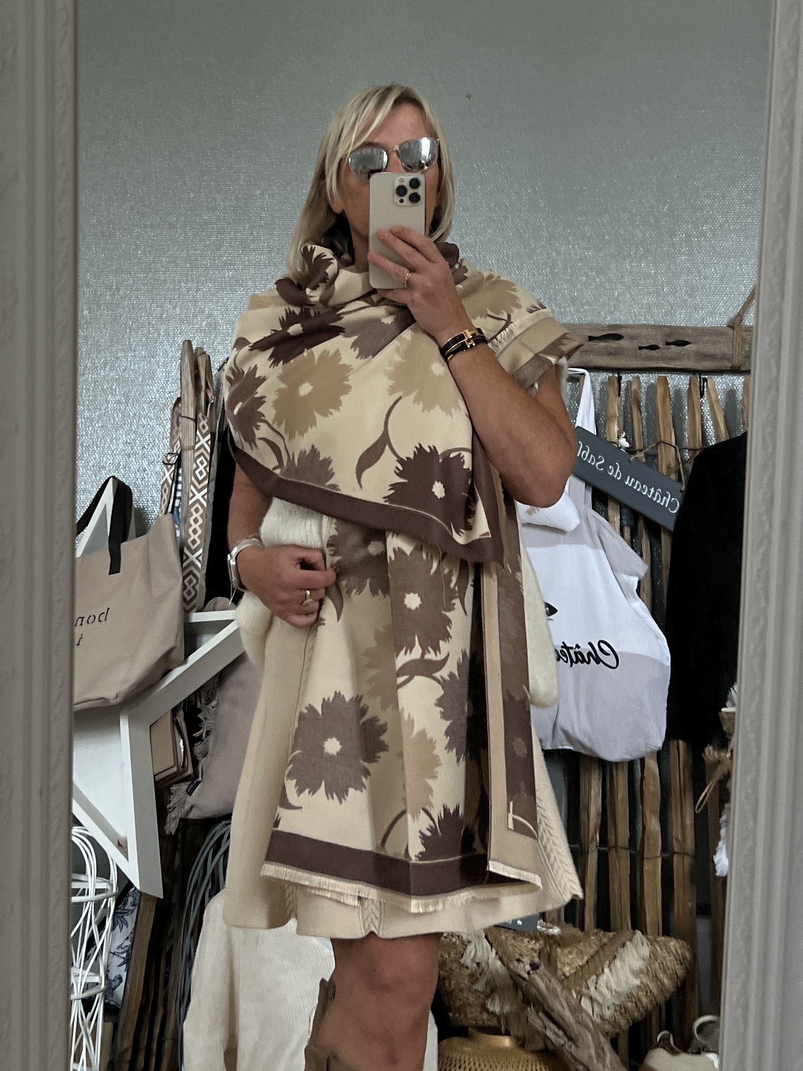 Châle écharpe taupe écru – Image 5