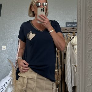 T-shirt cœur lurex marine