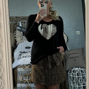 Pull fin love léopard noir