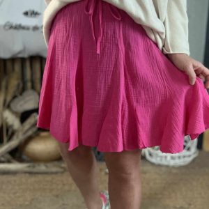 Jupe gaze de coton rose bonbon