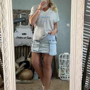 Marinière j’adore bleu jean lurex