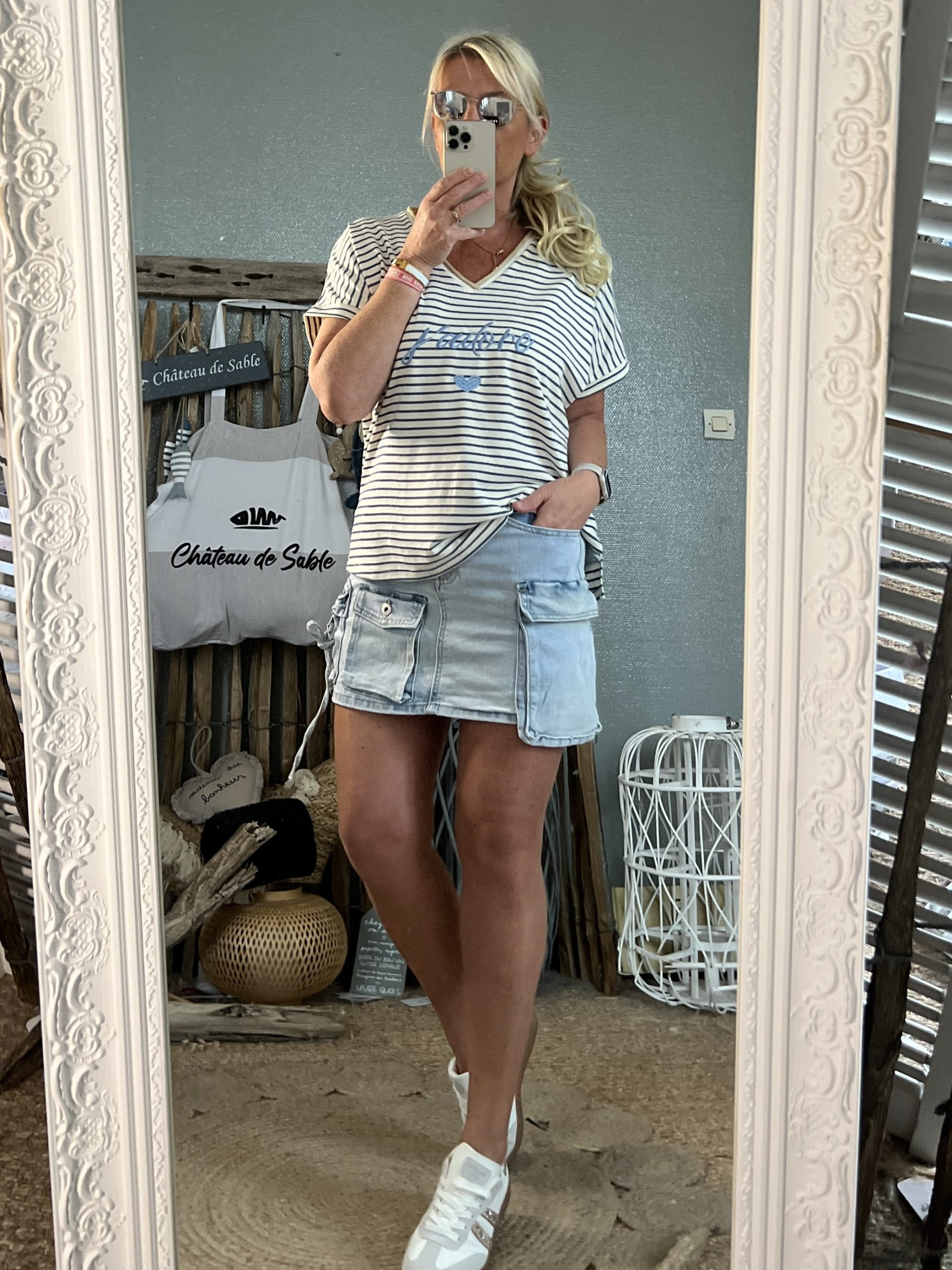 Marinière j’adore bleu jean lurex – Image 2