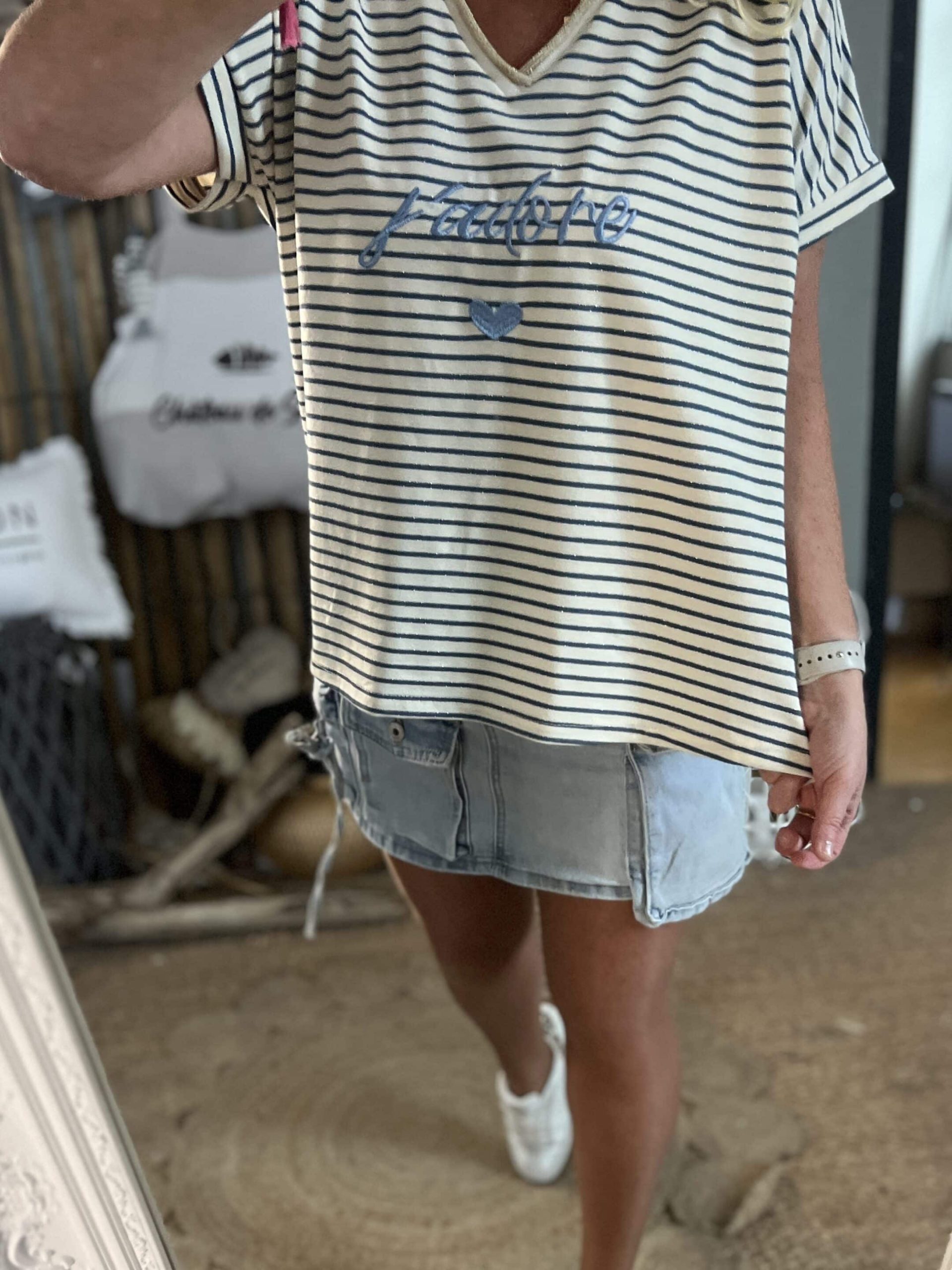 Marinière j’adore bleu jean lurex – Image 4