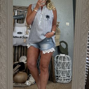 Top palmier bleu  gaze de coton