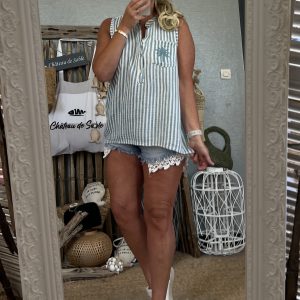 Top palmier celadon gaze de coton