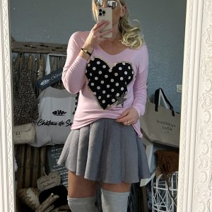 Pull fin cœur rose baby