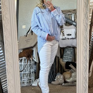 Chemise rayée oversize bleue