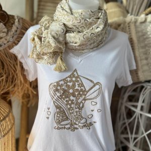 T-shirt vintage blanc doré