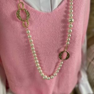 Sautoir perles acier doré