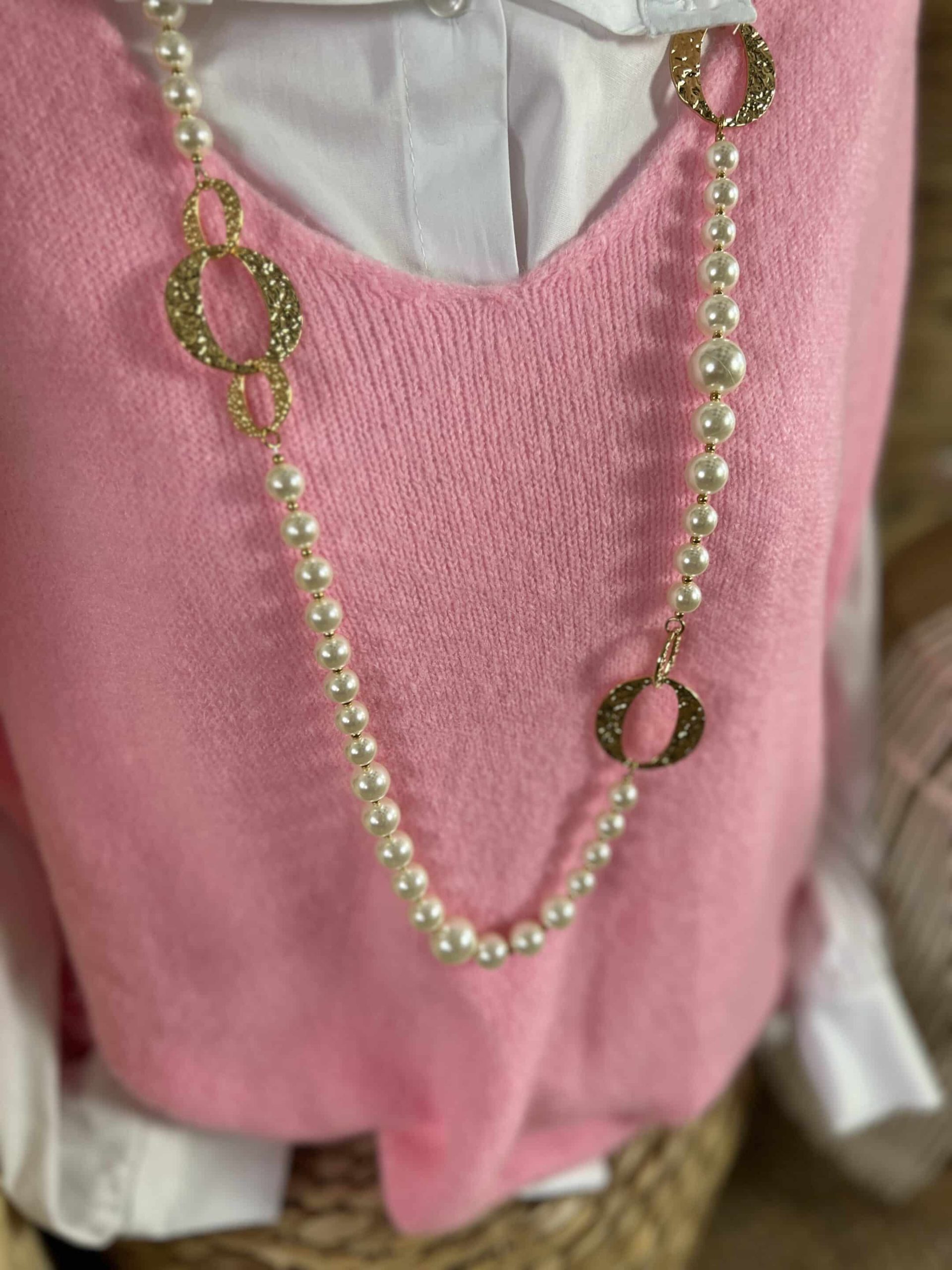 Sautoir perles acier doré – Image 2