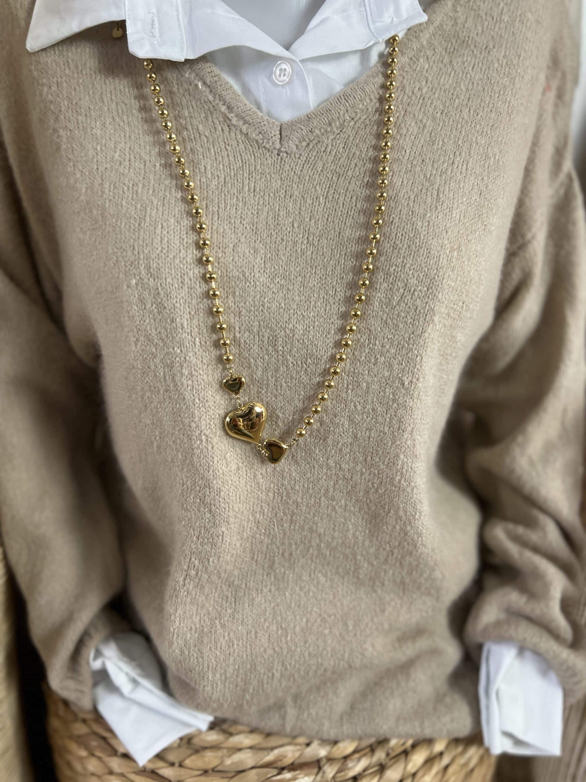 Sautoir cœur acier doré – Image 2