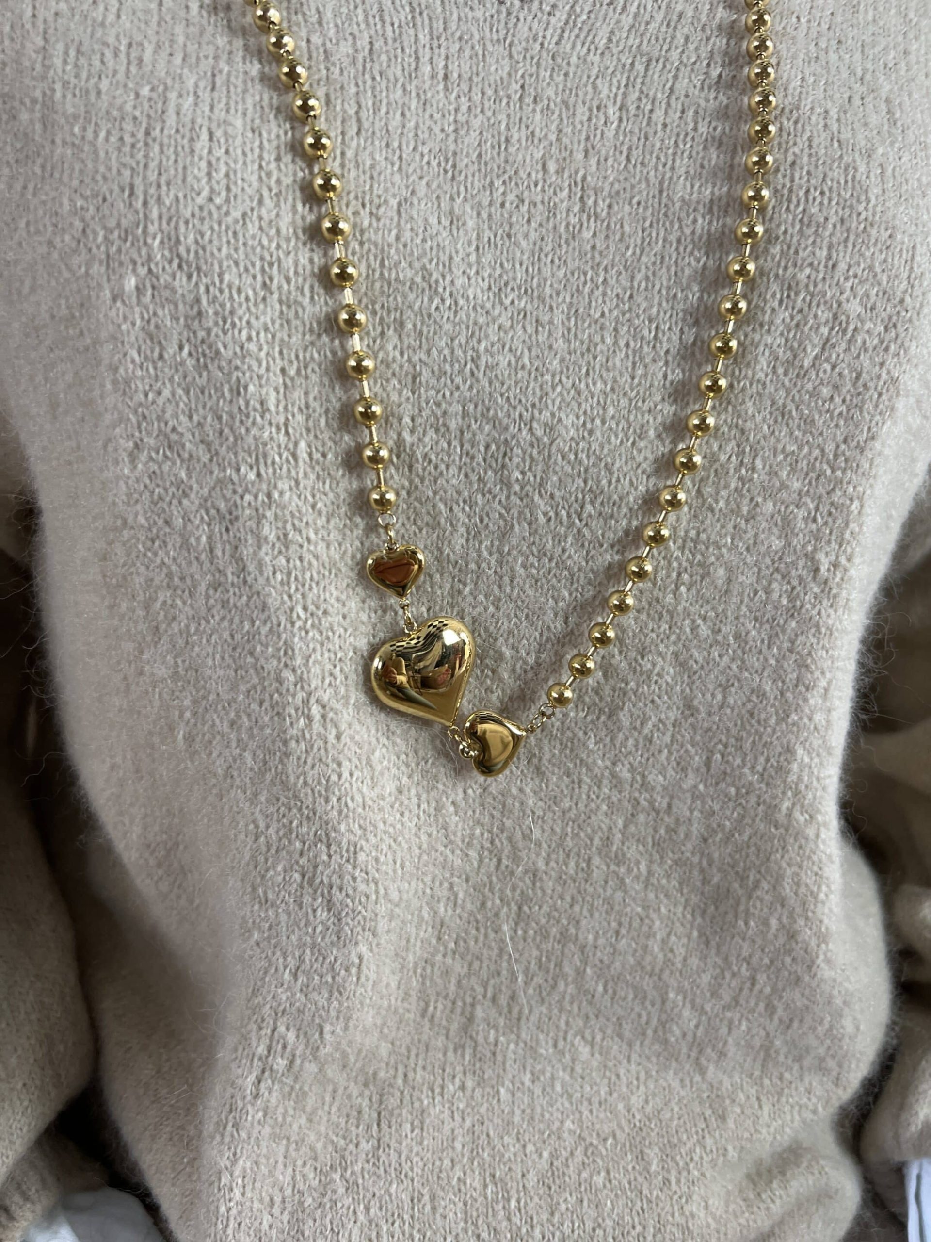 Sautoir cœur acier doré – Image 3