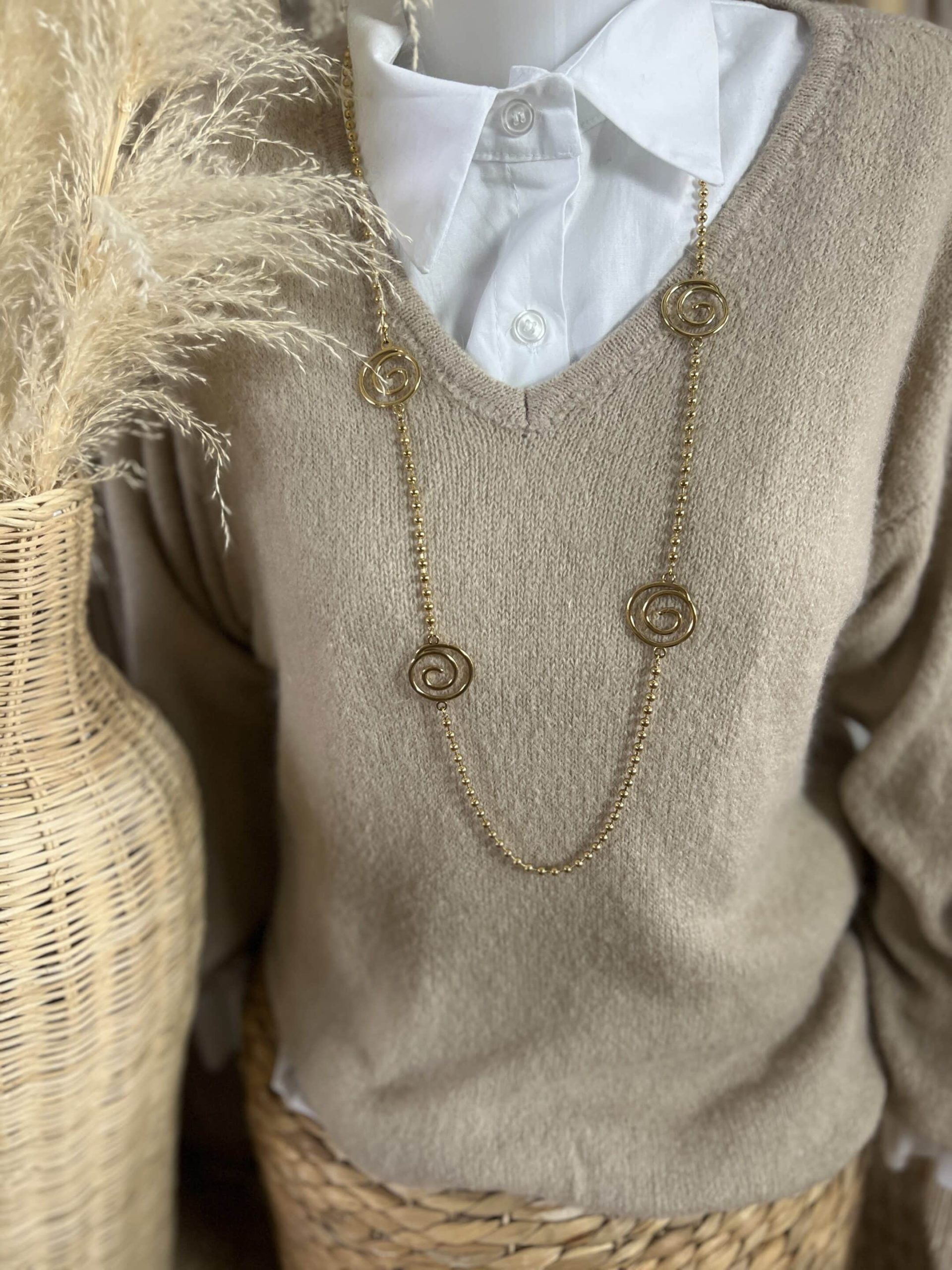 Sautoir spirale acier doré