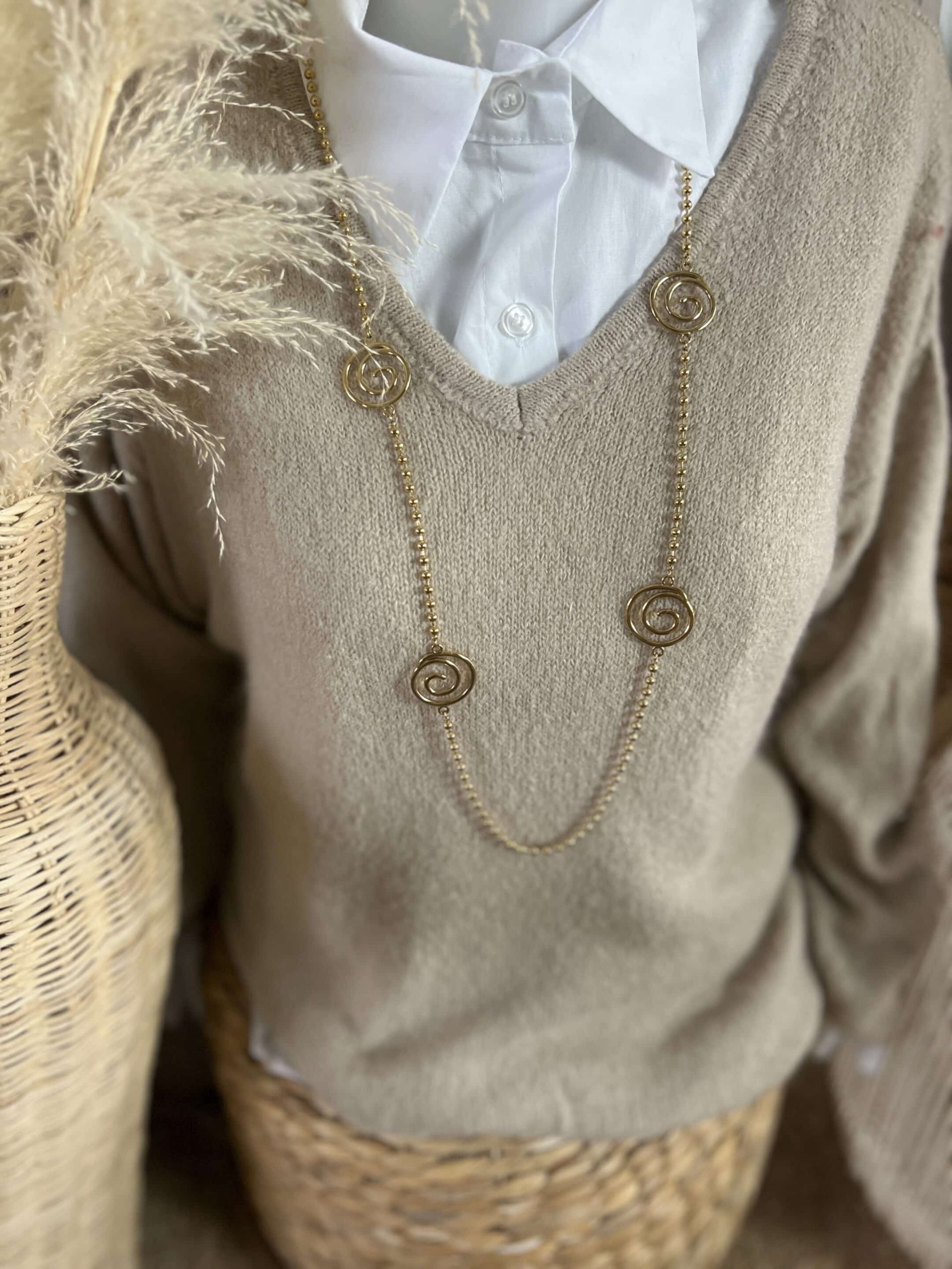 Sautoir spirale acier doré – Image 4