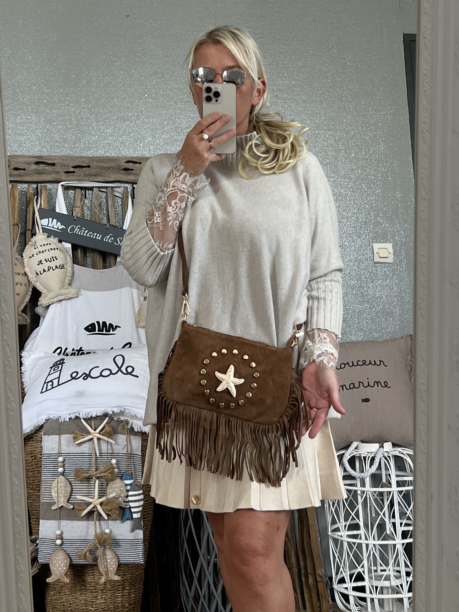 Pochette cuir frangée choco – Image 4