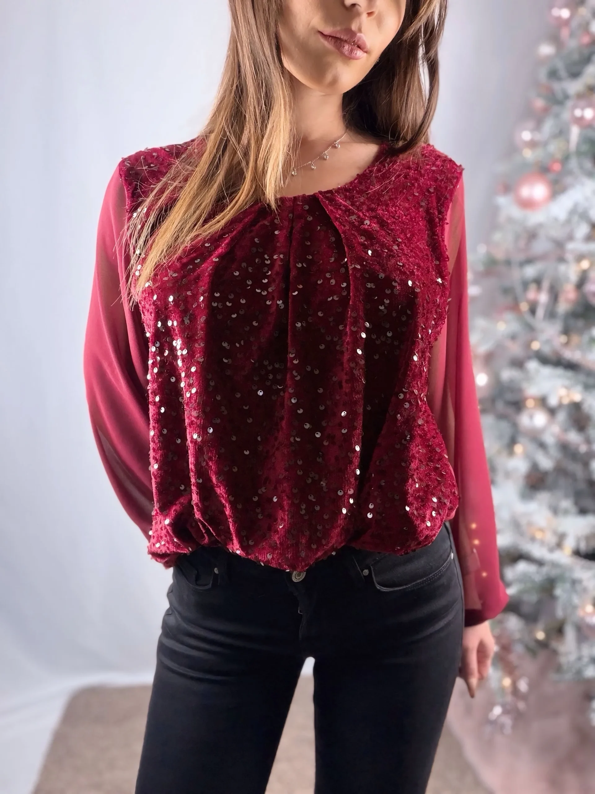 Blouse sequins sur le devant doublure viscose – Image 3