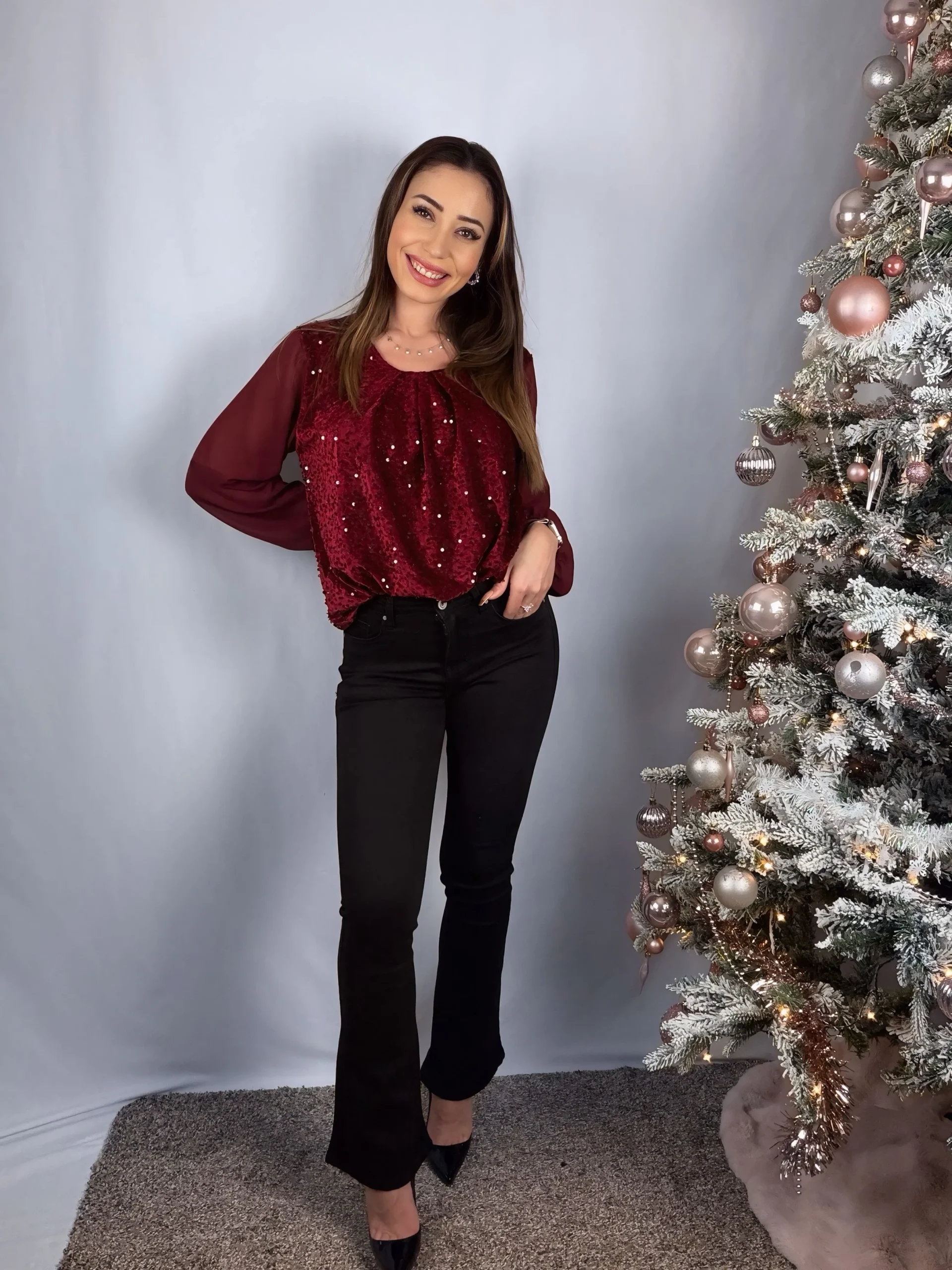 Blouse sequins sur le devant doublure viscose – Image 2