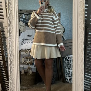 Pull marinière beige col roulé