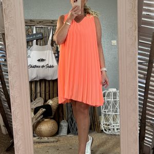 Robe plissé corail fluo