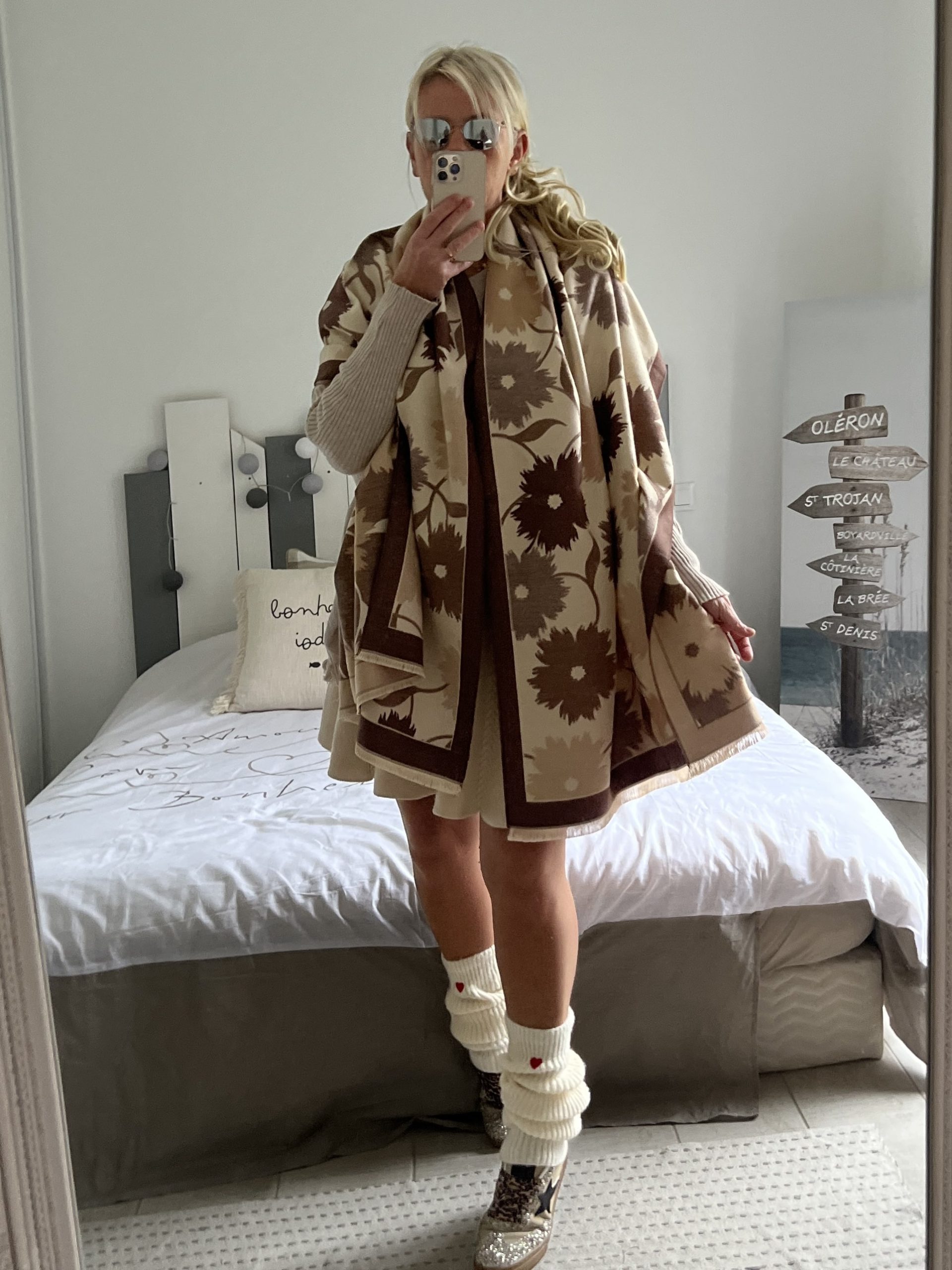 Châle écharpe taupe écru – Image 9