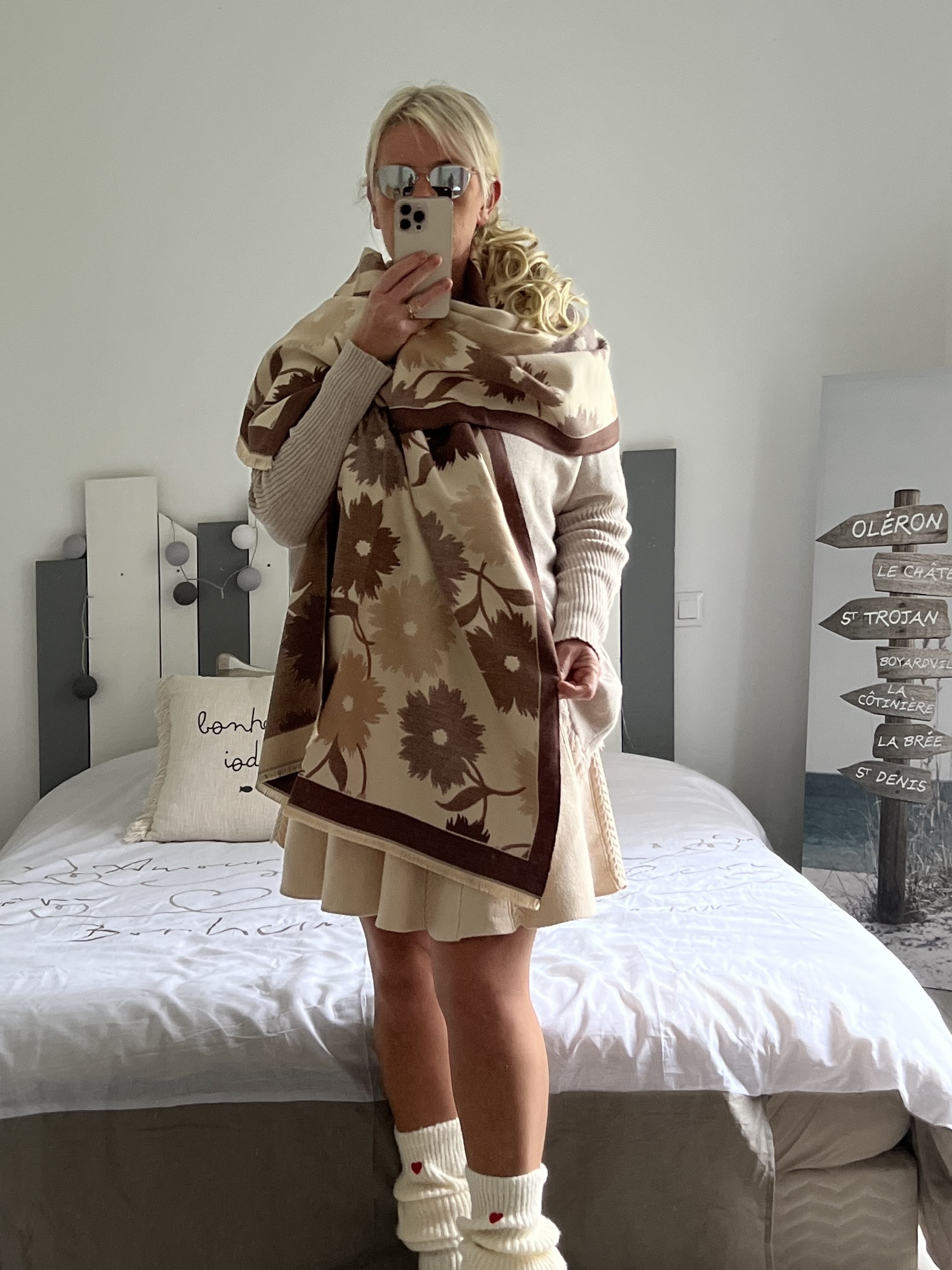 Châle écharpe taupe écru – Image 6