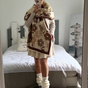 Châle écharpe taupe écru