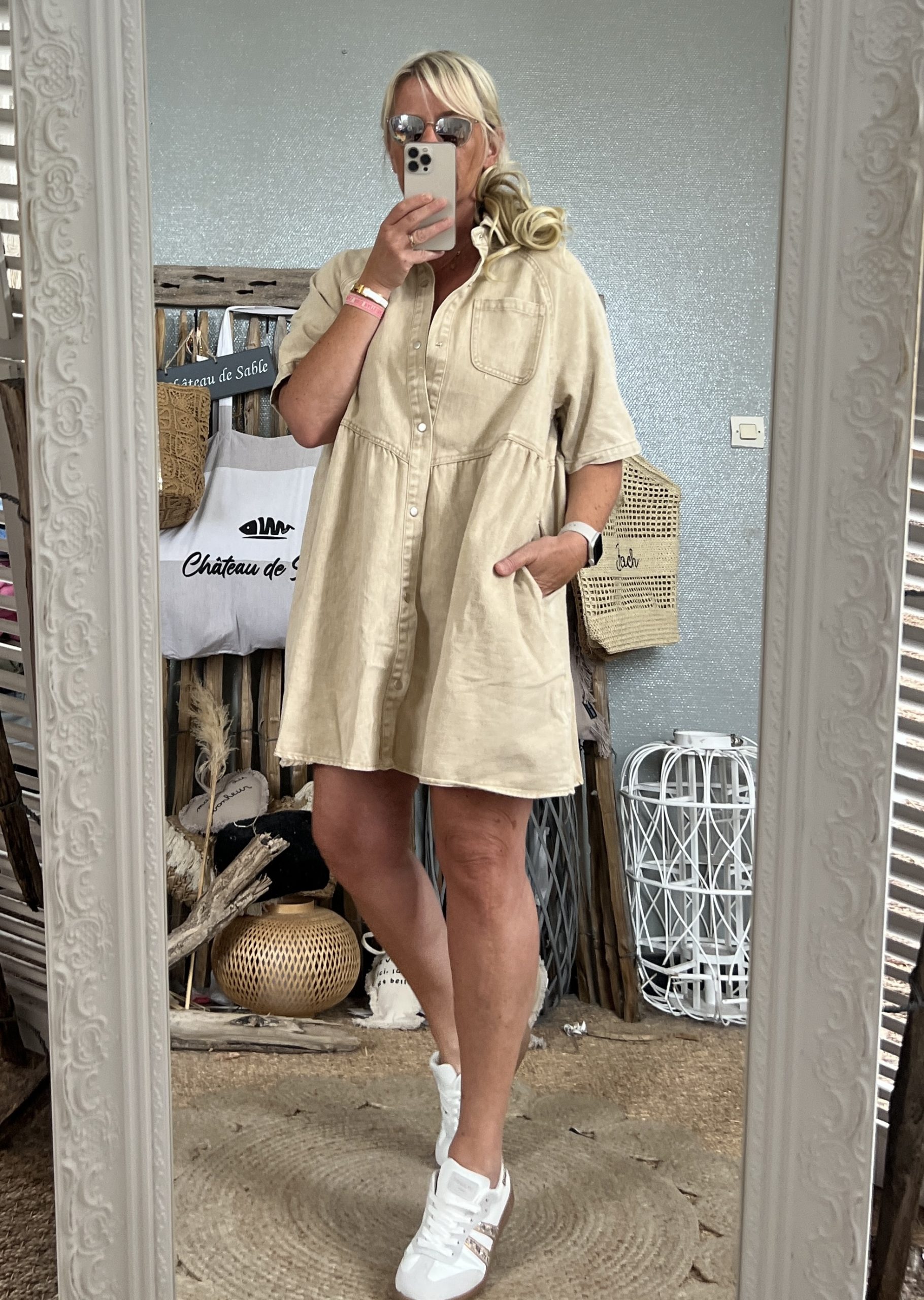 Robe jean rose beige délavé Oversize – Image 7