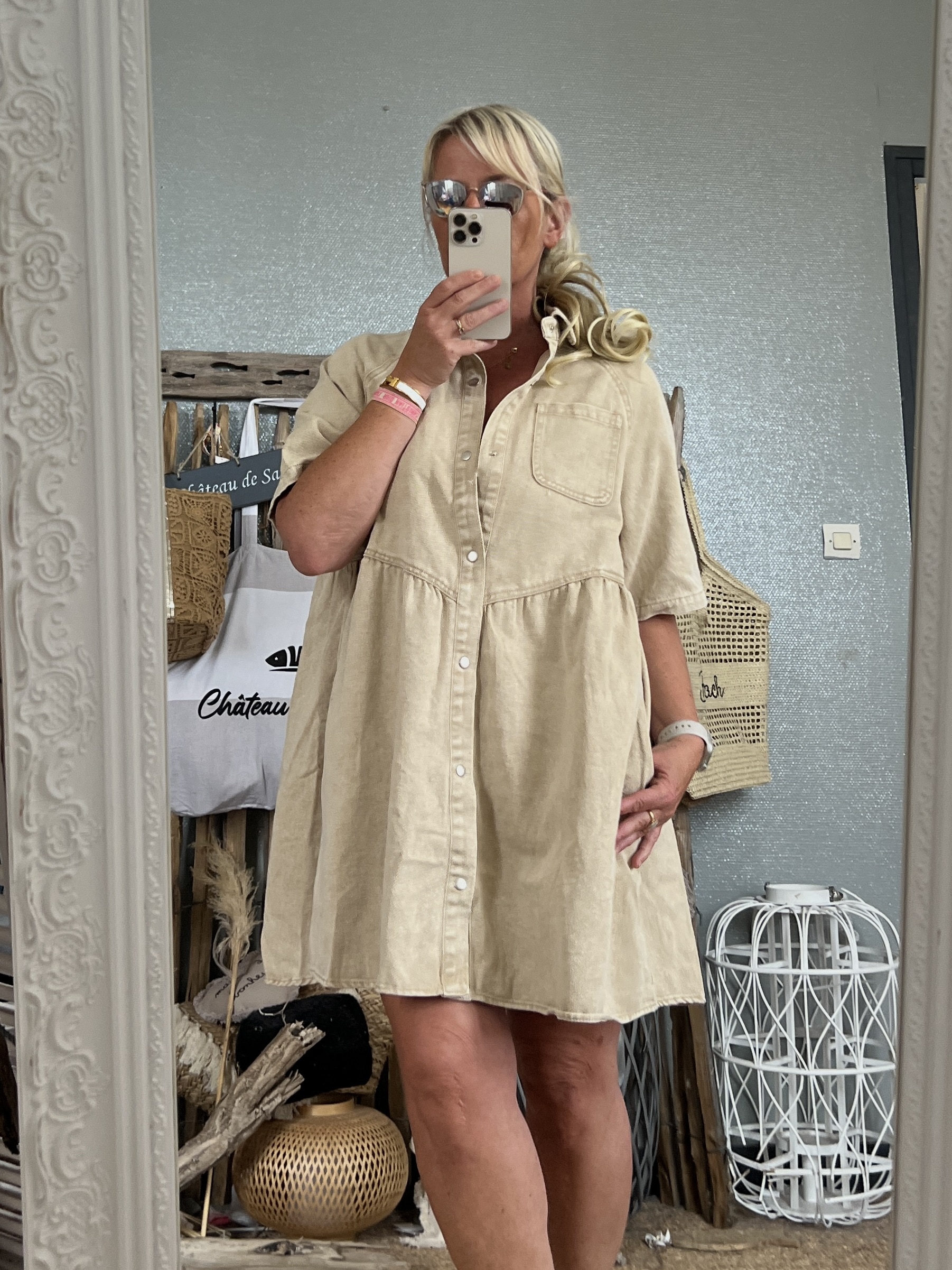 Robe jean rose beige délavé Oversize – Image 5