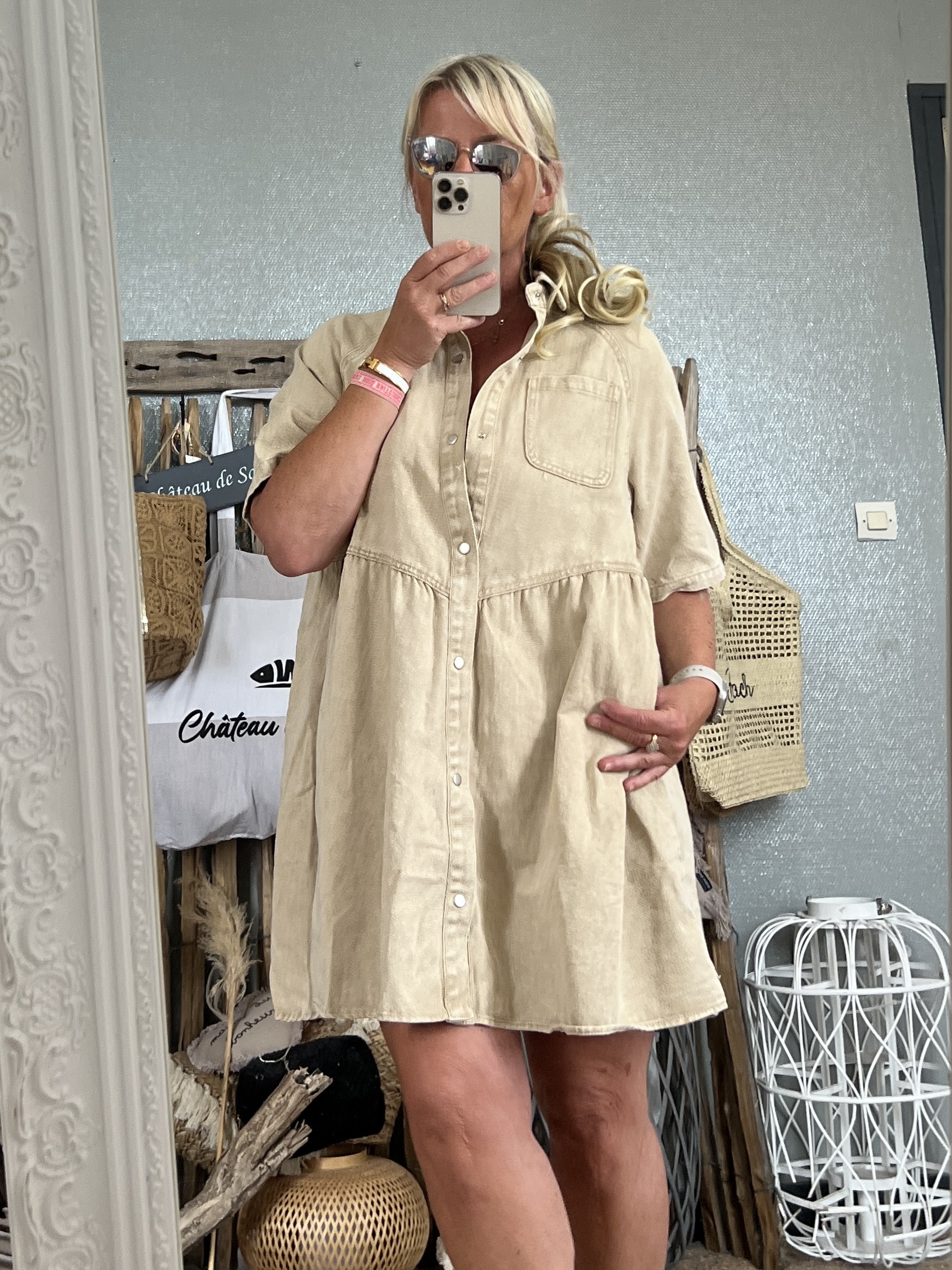 Robe jean rose beige délavé Oversize – Image 6