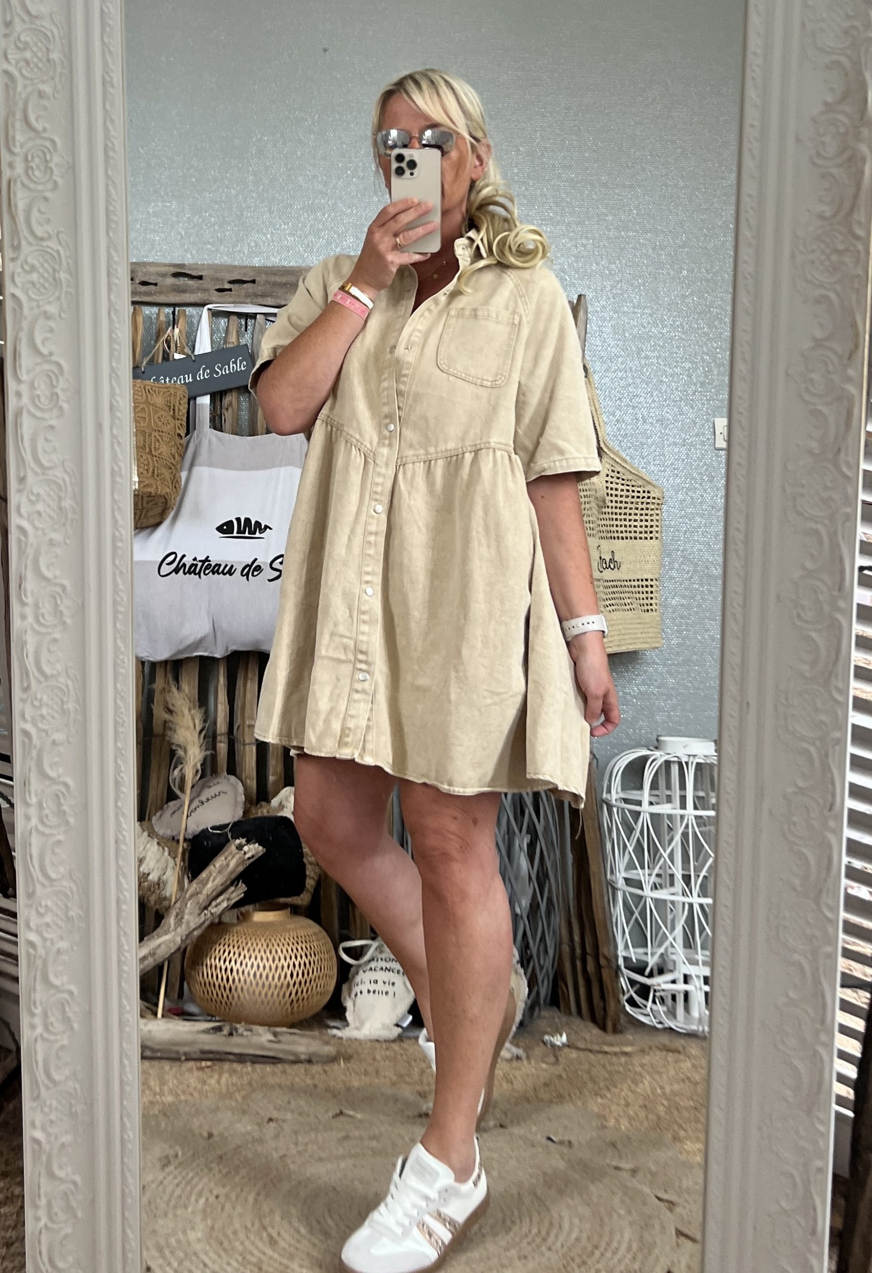 Robe jean rose beige délavé Oversize – Image 4