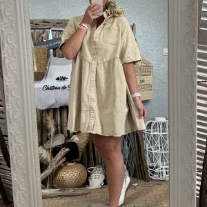 Robe jean rose beige délavé Oversize