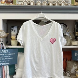 T-shirt cœur Vichy rose