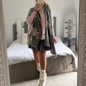 Châle écharpe gris rose