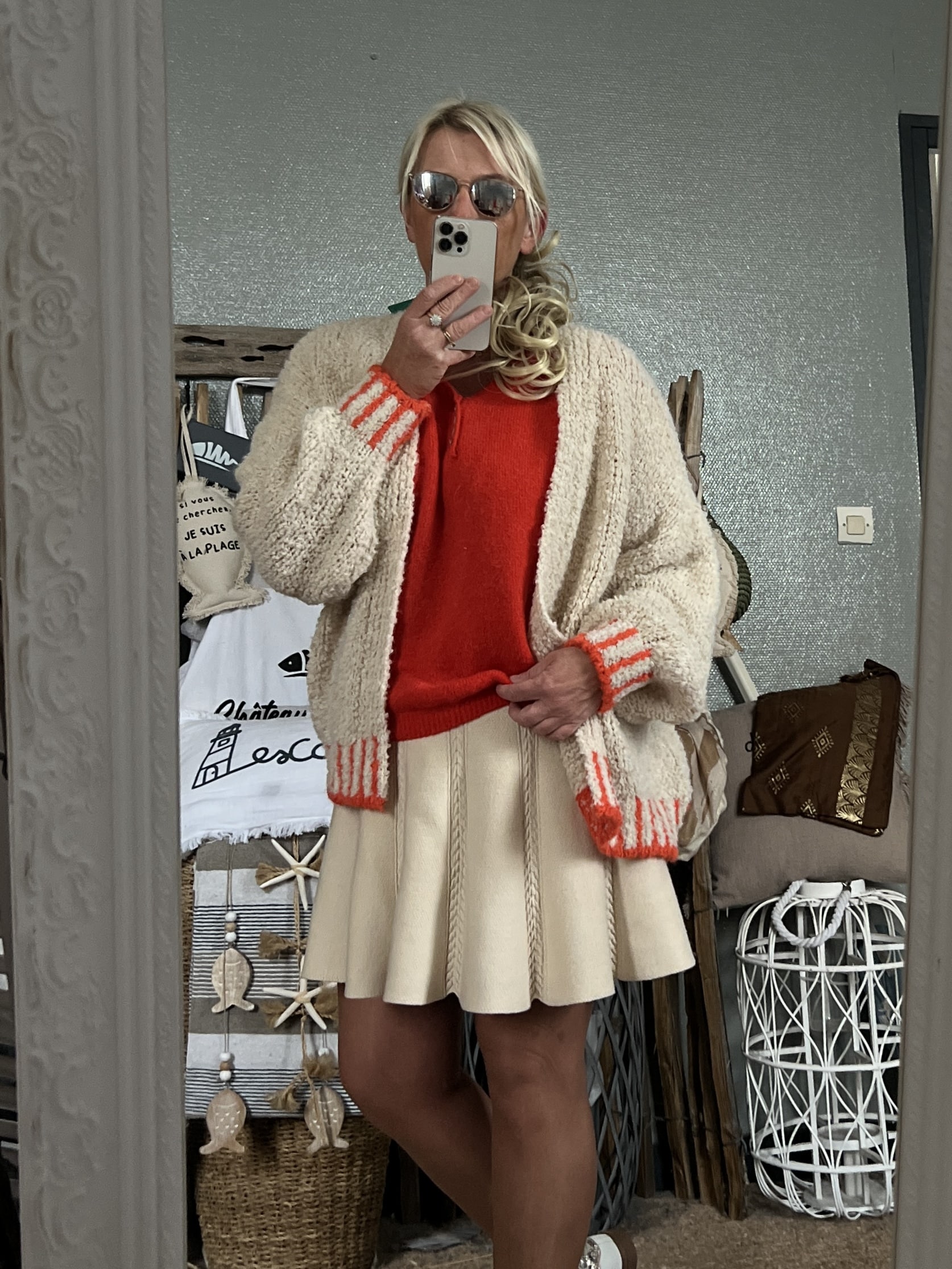 Gilet bouclette écru orange – Image 4