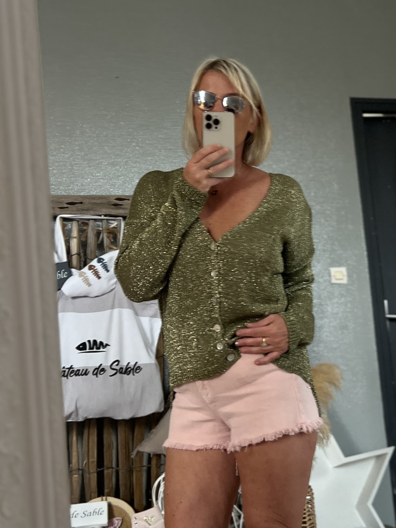 Gilet lurex kaki dore