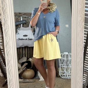 Jupe short star jaune pastel