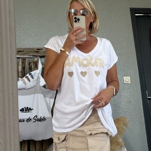 T-shirt Amour  blanc doré